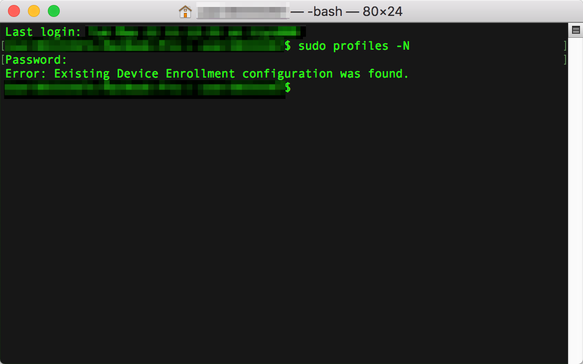 Error: Existing Device Enrollment configuration was found.